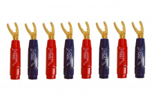 Позолоченный разъем BERRI в сборе Van den Hul Gold Plated Bus. Тип Лопатка для кабеля 4,5 мм Маркировка красная